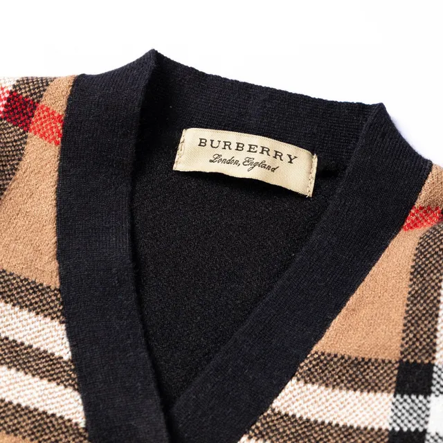 Burberry Motif Classique à Carreaux Beige Noir Fermeture Boutons Devant Cardigan 15