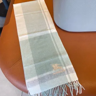 Burberry Verde Bege Padrão Xadrez Bordado com Logo Cachecol Cachemira