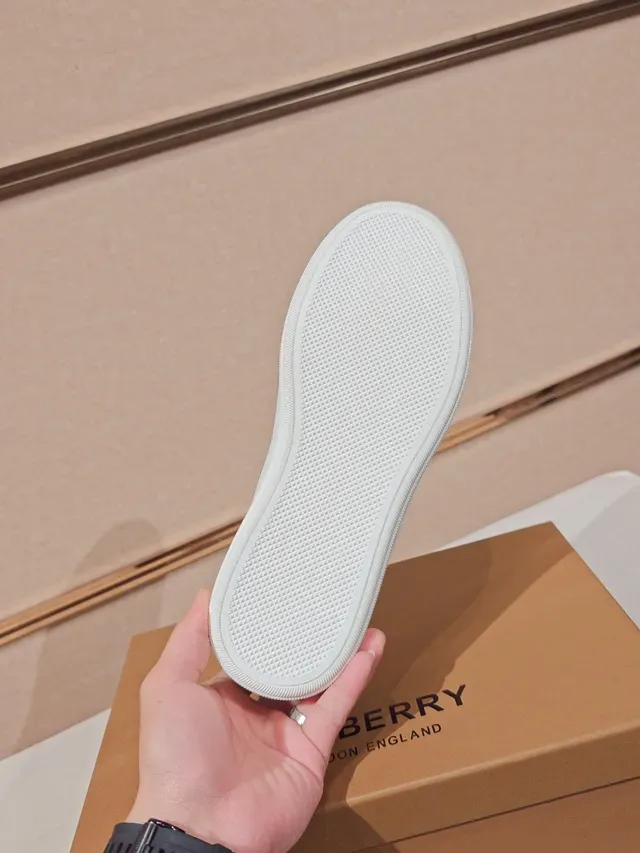 Burberry Knight Beige White Slip-On Check-Patterned Fabric Upper Lifestyle Sneakers 2