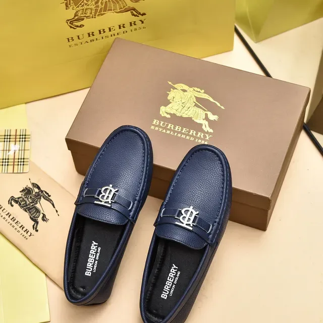 Burberry Knight Navy Peppled Leather Loafers 3