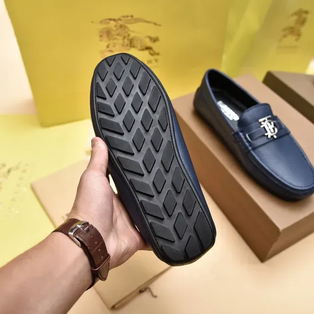 Burberry Knight Navy Peppled Leather Loafers 4