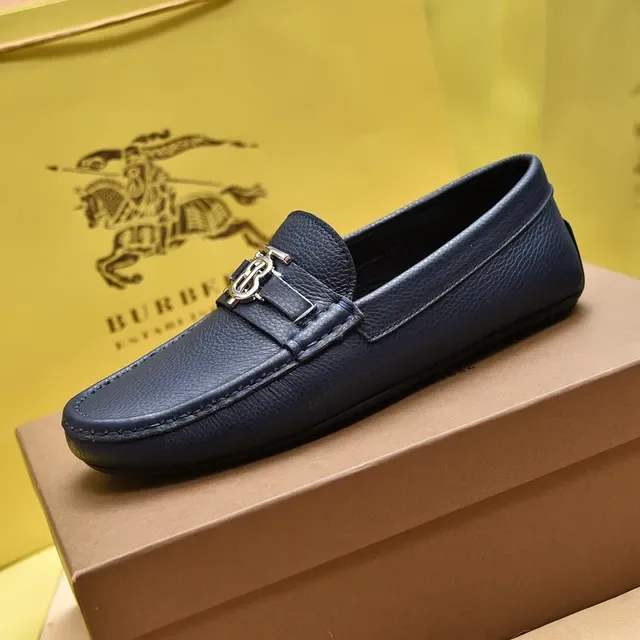 Burberry Knight Navy Peppled Leather Loafers 5