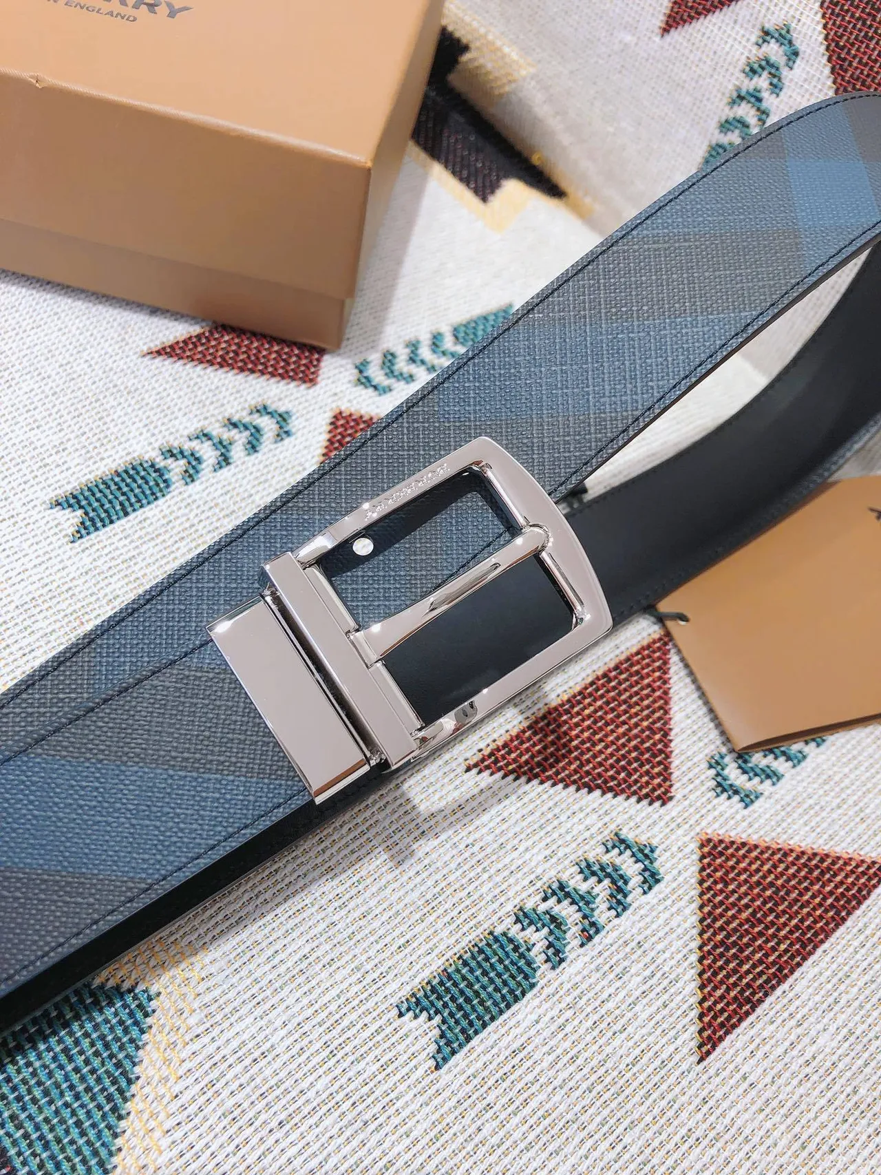 Burberry Knight Reversible Check Leather Belt 7