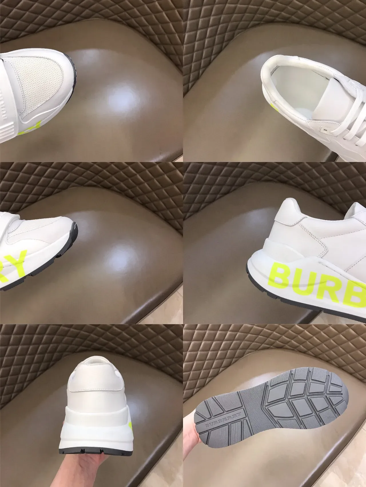 Burberry Knight أبيض أصفر جلد صناعي الجزء العلوي نيون طباعة شعار أحذية رياضية أسلوب الحياة 2