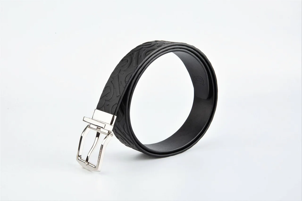 Burberry Monogram Embossed Black Leather Belt 7