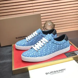 Burberry Monogram-Printed Light Blue and White Low-Top Sneakers