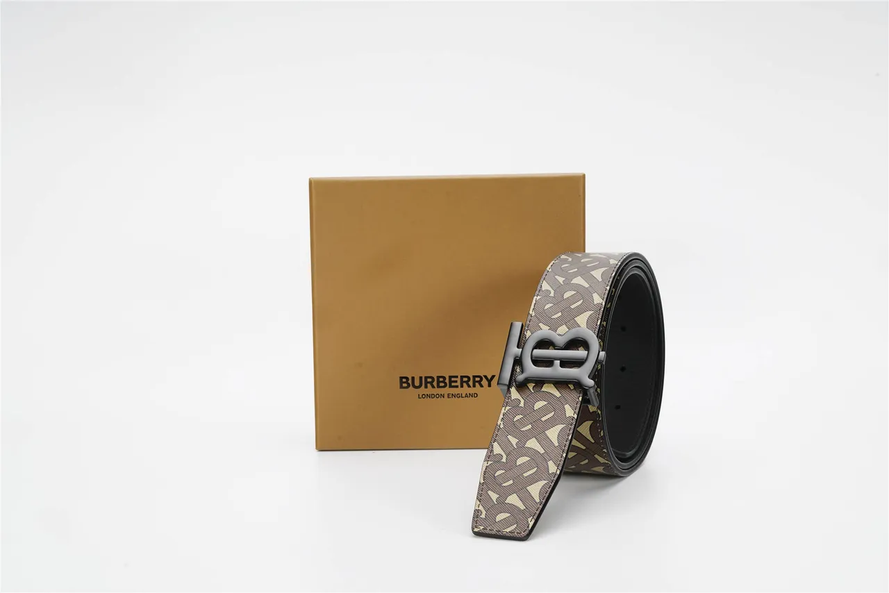 Burberry Monogram TB Buckle Belt 棕色米色皮革腰带 5