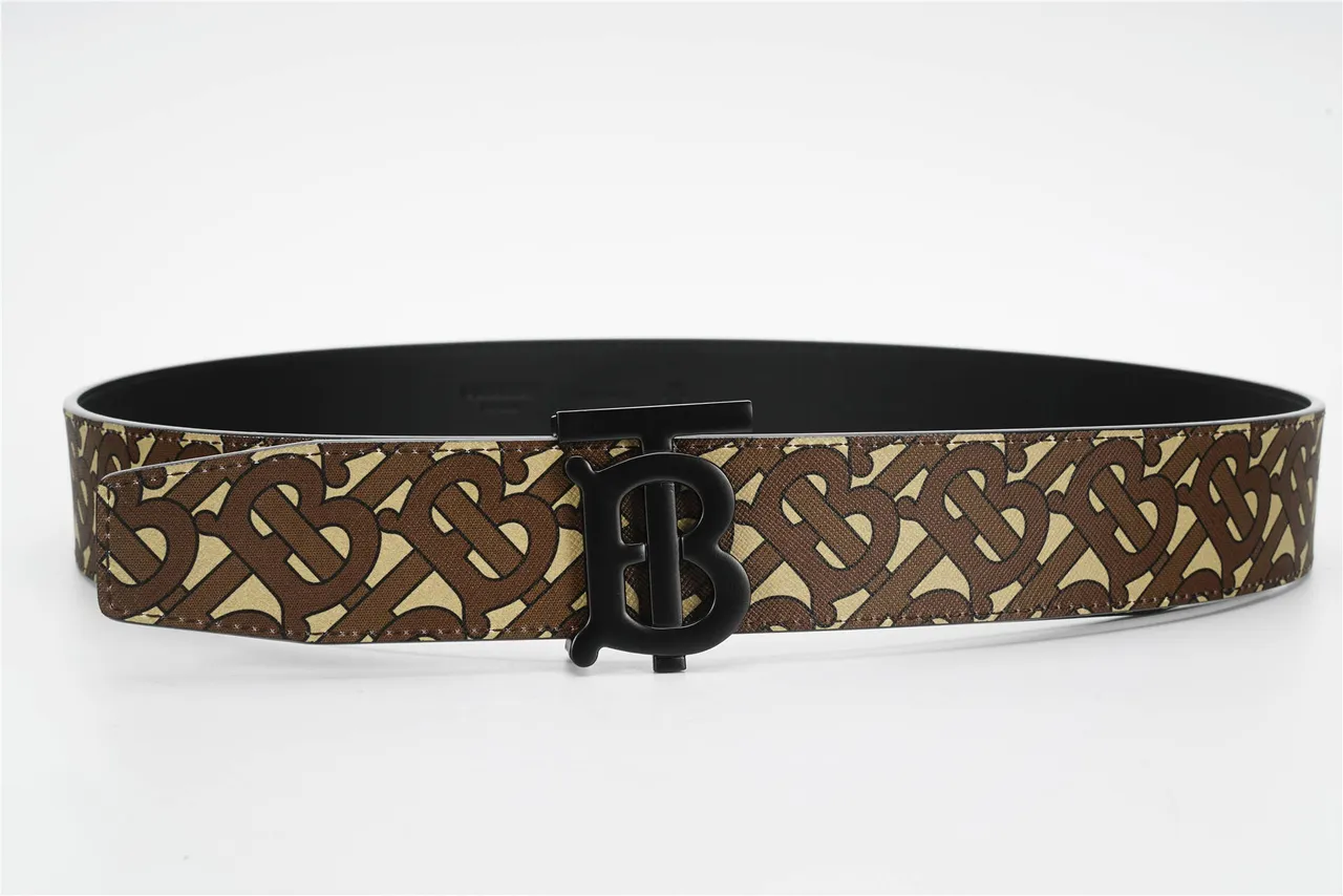 Burberry Monogram TB Buckle Belt 棕色米色皮革腰带 8