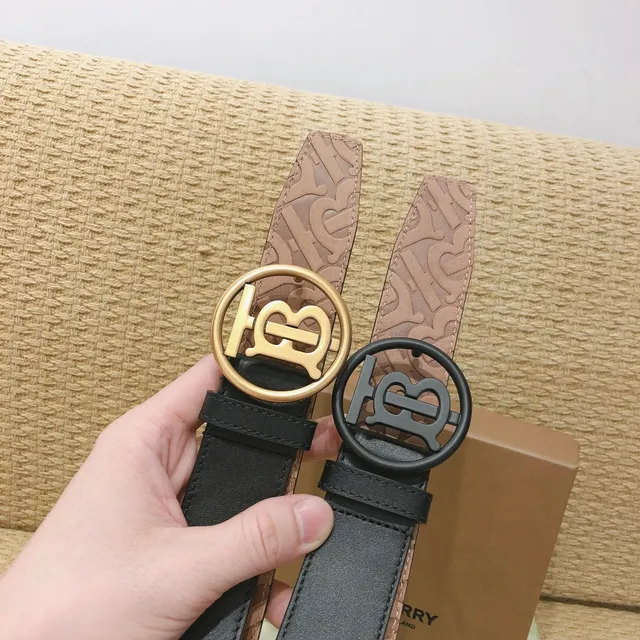 Burberry TB Belt Black Gold Smooth Circular Monogram Buckle Leather Belt 3