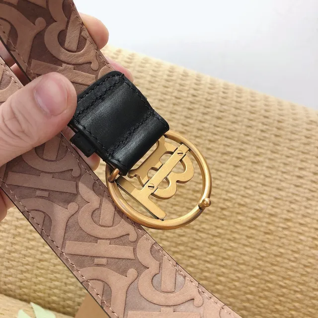 Burberry TB Belt Black Gold Smooth Circular Monogram Buckle Leather Belt 4