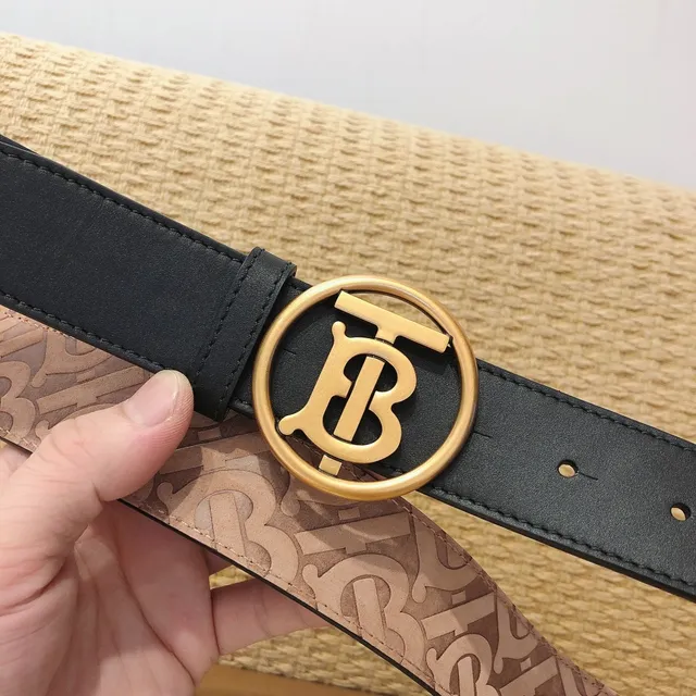 Burberry TB Belt Black Gold Smooth Circular Monogram Buckle Leather Belt 7