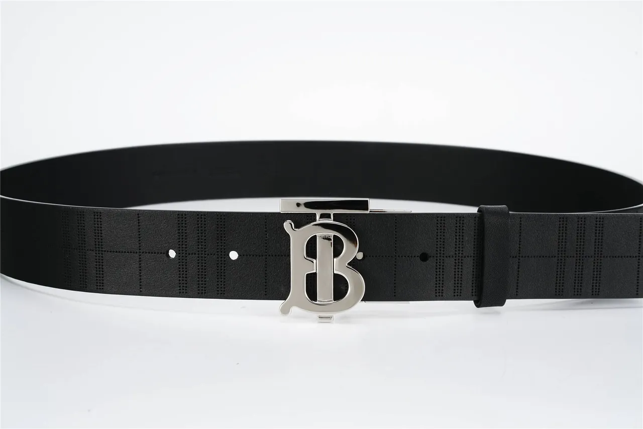 Burberry TB Belt Perforated Check Black Leather Belt 10