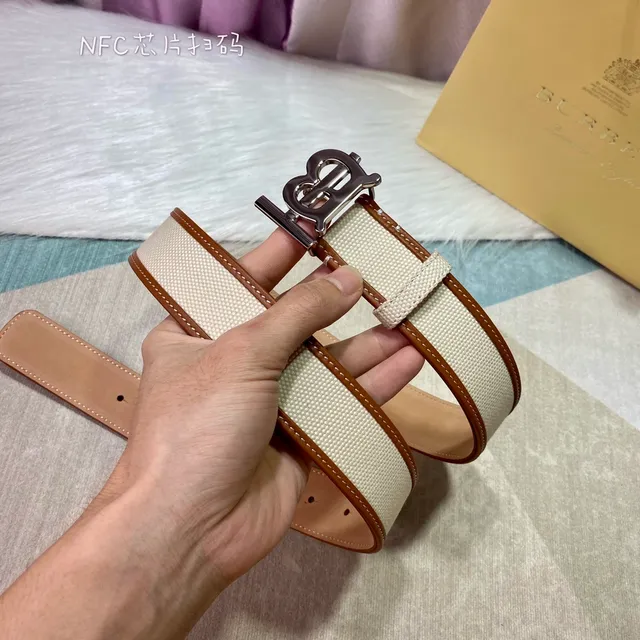 Burberry TB Monogram Cinto Bege Marrom Trimming de Couro Tecido Cinto de Lona 2