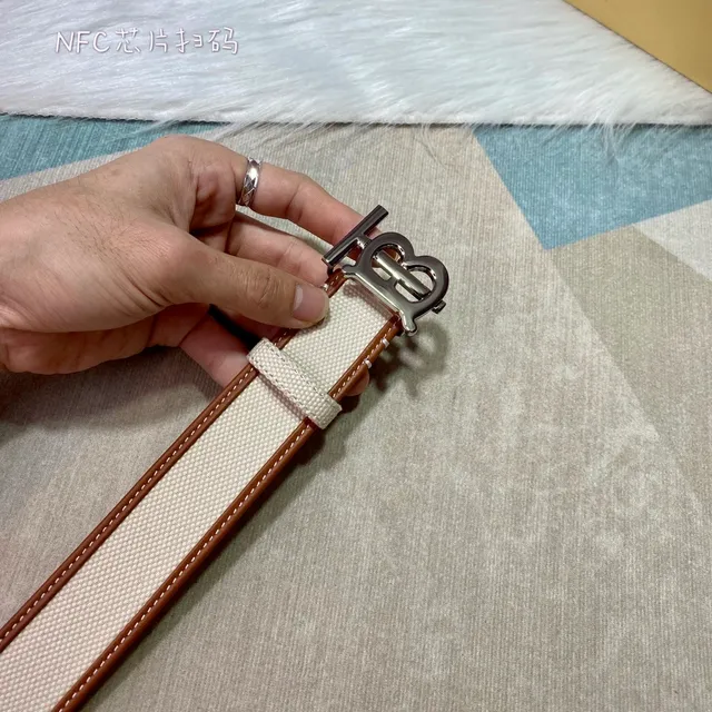 Burberry TB Monogram Cinto Bege Marrom Trimming de Couro Tecido Cinto de Lona 3