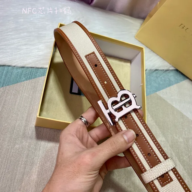 Burberry TB Monogram Cinto Bege Marrom Trimming de Couro Tecido Cinto de Lona 5