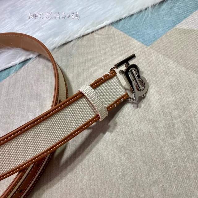 Burberry TB Monogram Cinto Bege Marrom Trimming de Couro Tecido Cinto de Lona 7