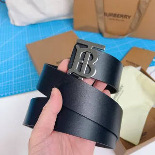 Burberry TB Monogram Black Leather Belt