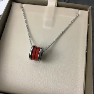 Bvlgari B.zero1 Red Enamel and Steel Pendant Necklace