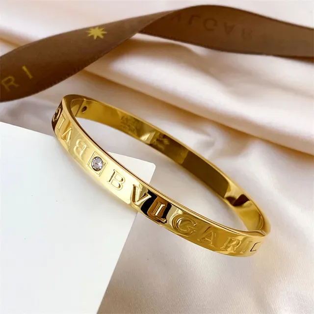 Bvlgari Bvlgari नक्काशी लोगो सोना चाँदी गुलाब सोना क्रिस्टल स्टैकेबल कंगन 4