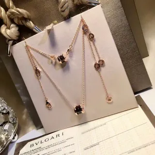 Bvlgari ذهب أسود متعدد السلاسل طبقة أسطوانية خرزة نمط قلادة