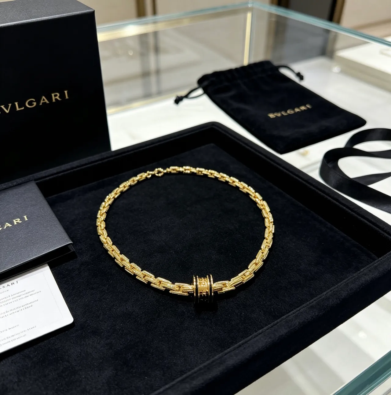 Bvlgari Gold Black Twisted-Link Chain Enamel Clasp Necklace 2