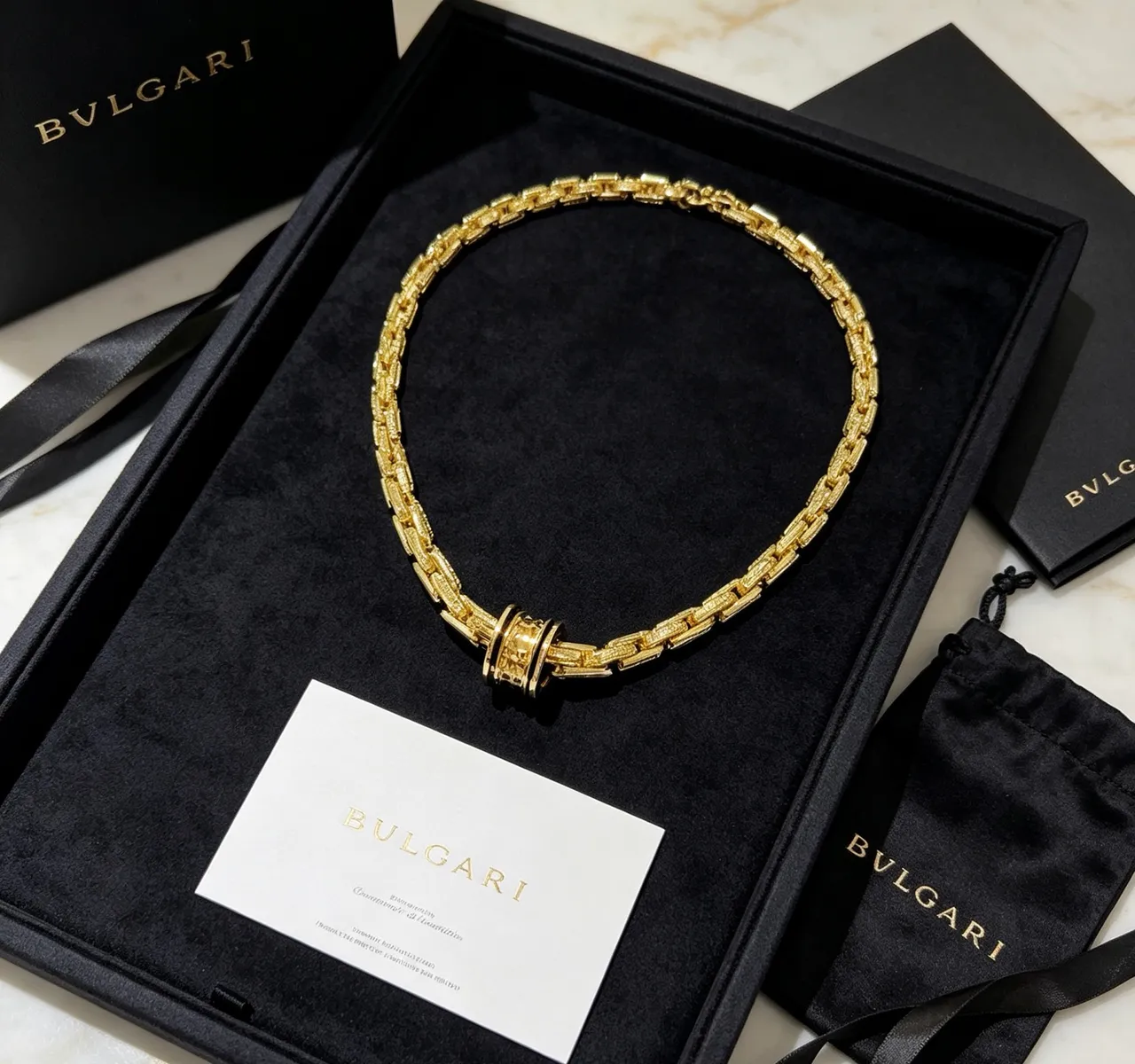 Bvlgari Gold Black Twisted-Link Chain Enamel Clasp Necklace 4