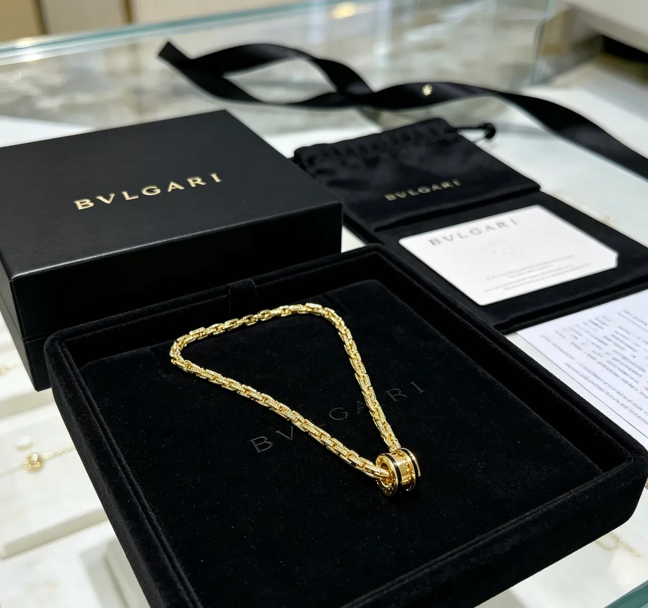 Bvlgari Gold Black Twisted-Link Chain Enamel Clasp Necklace 6