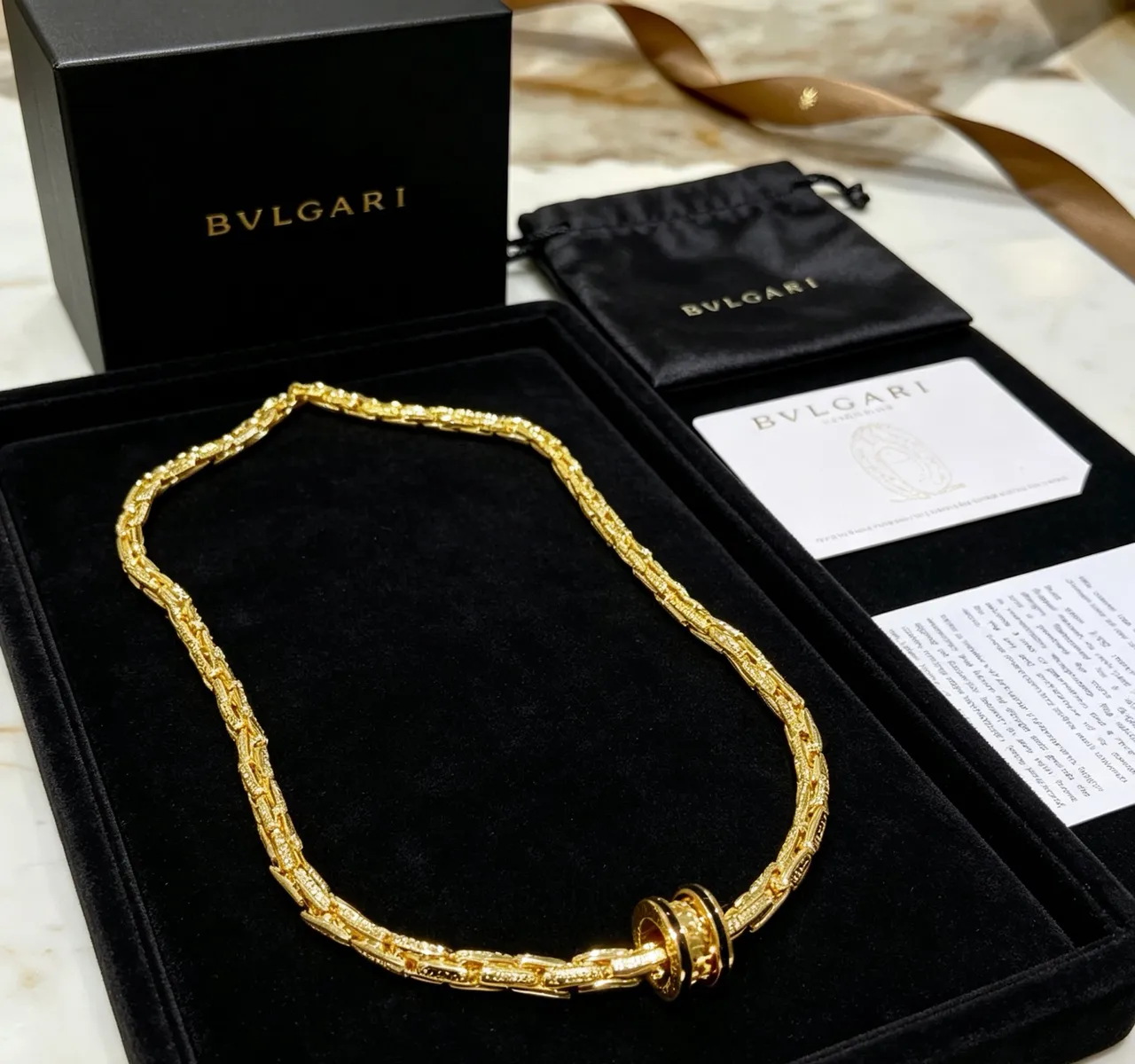Bvlgari Gold Black Twisted-Link Chain Enamel Clasp Necklace 8