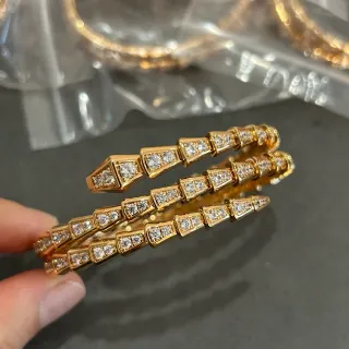 Bvlgari سوار ذهبي فضي أفعى مفصلي مثبت ببافيه