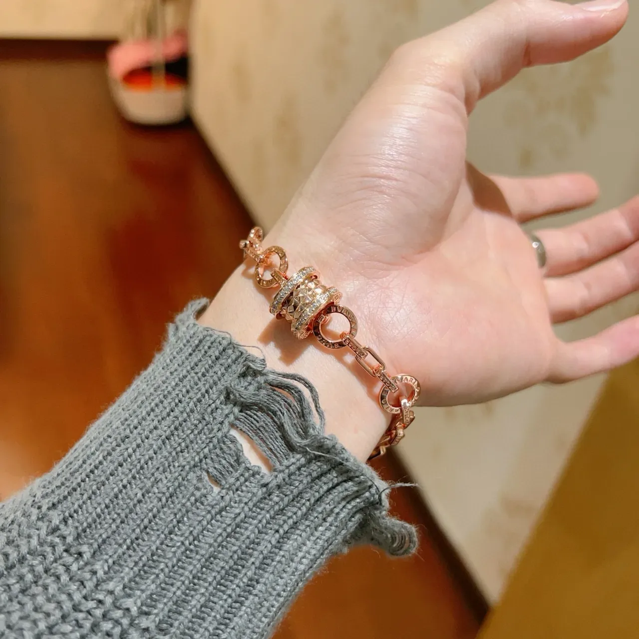 Bvlgari सोना चांदी चेन लिंक मल्टी रिंग घूमता सेंटरपिस ब्रेसलेट 2
