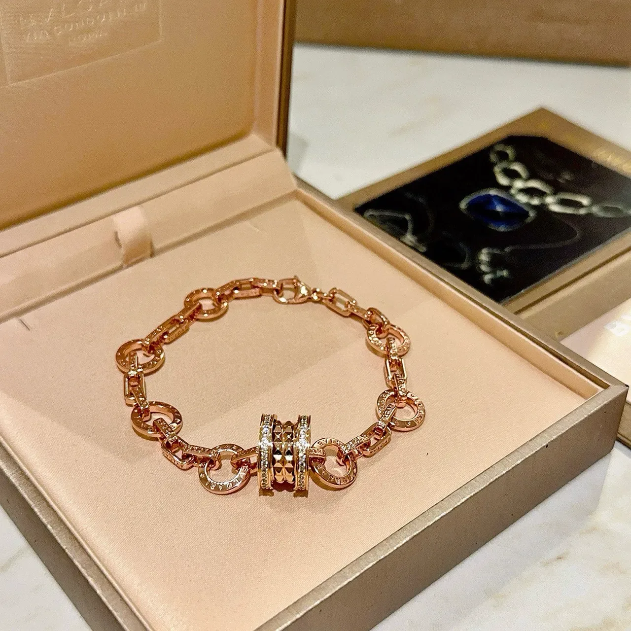 Bvlgari सोना चांदी चेन लिंक मल्टी रिंग घूमता सेंटरपिस ब्रेसलेट 3