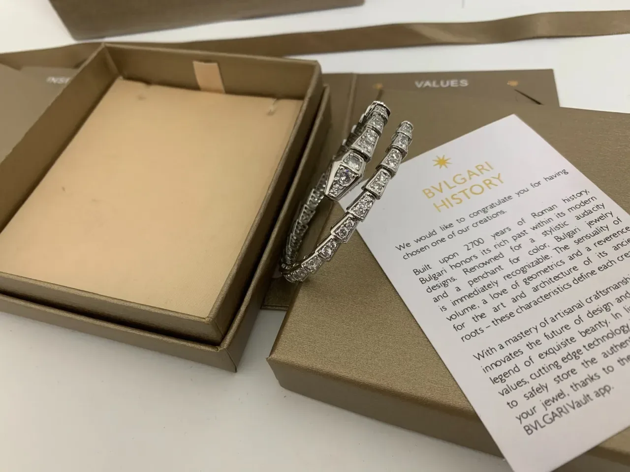Bvlgari Gold White Articulated Geometric Links Pavé-Set Stones Bracelet 2