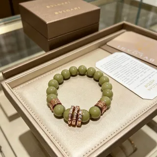 Bvlgari سوارة ذهبي أخضر خرز يشم لمسات معدن وردي