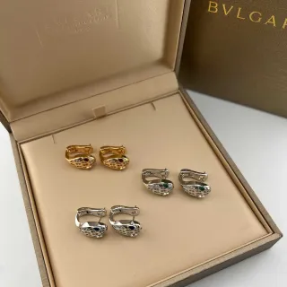 Bvlgari Serpenti ذهب وفضة نقش رأس الأفعى Pavé-Set أقراط الجسم