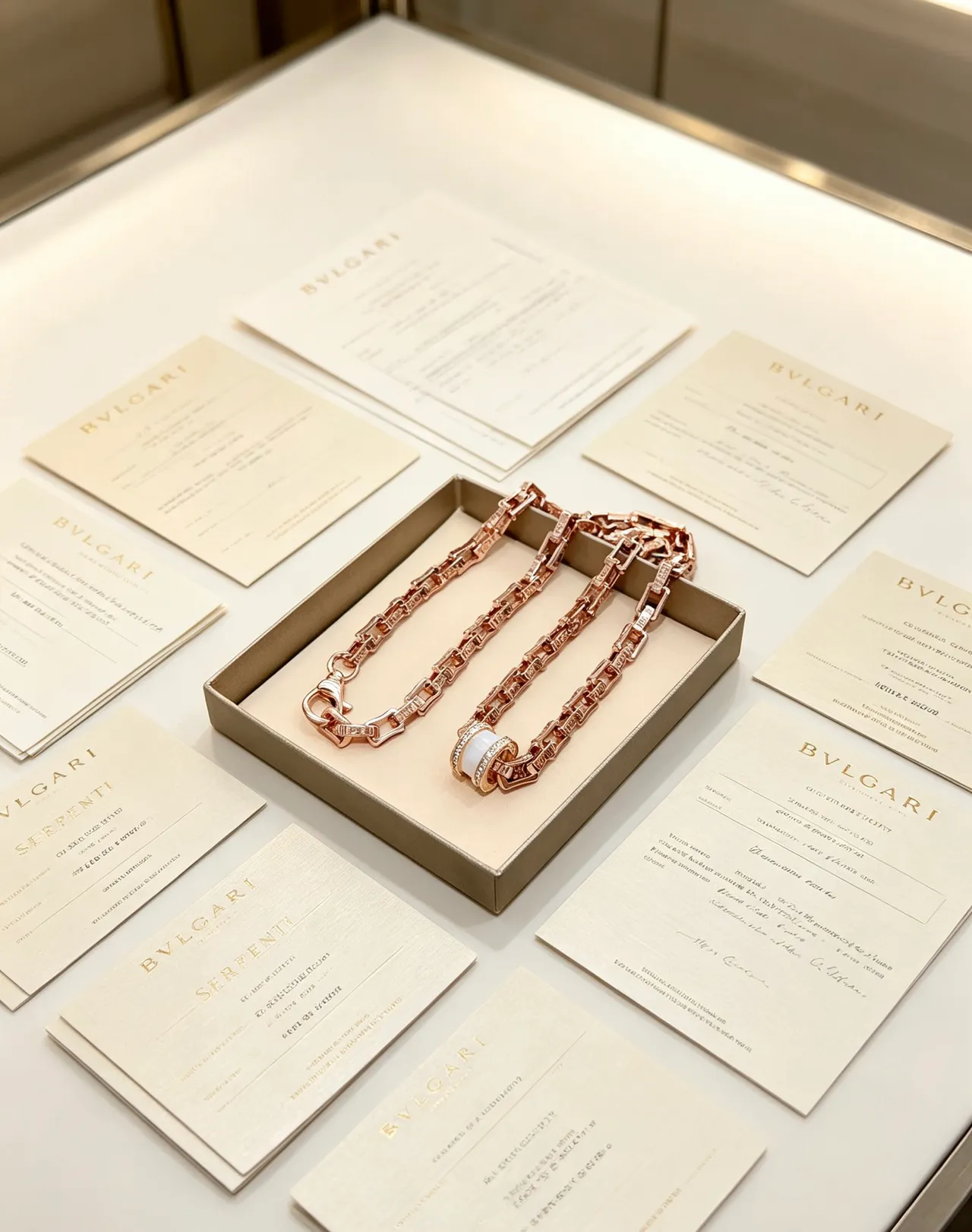 Bvlgari Serpenti Infinito قلادة ذهب وردي سيراميك أبيض وماس 4