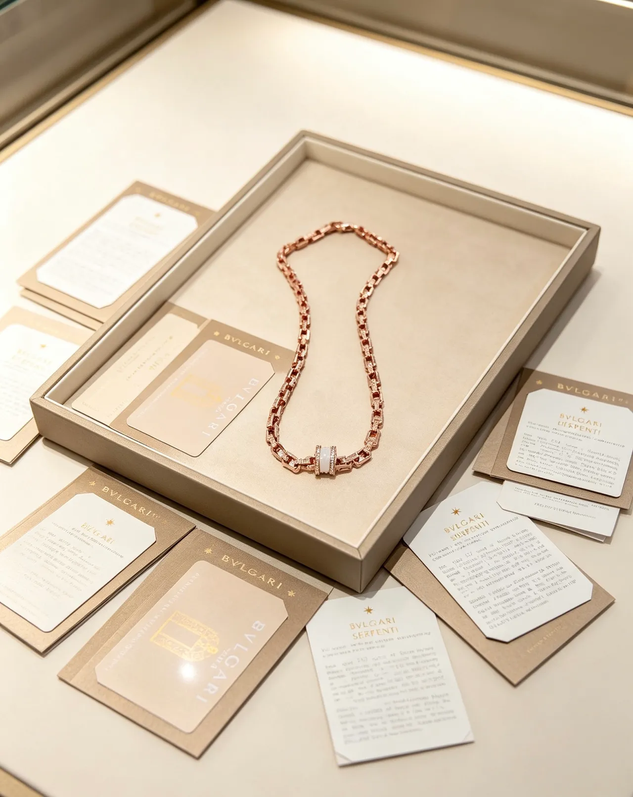 Bvlgari Serpenti Infinito قلادة ذهب وردي سيراميك أبيض وماس 7