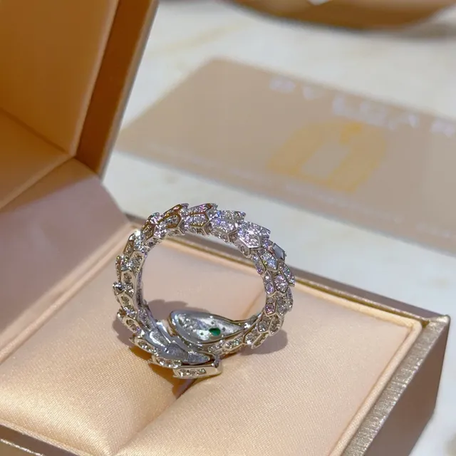 Bvlgari Serpenti Pavé Diamond and Emerald Coiled Snake Ring 3