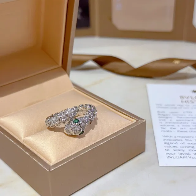 Bvlgari Serpenti Pavé Diamond and Emerald Coiled Snake Ring 4