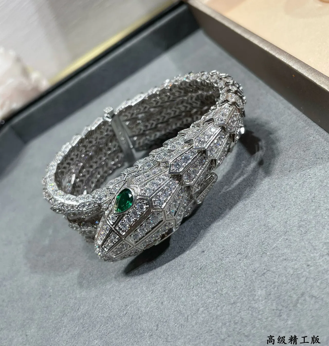Bvlgari Serpenti Pavé Diamond and Emerald Snake Head Necklace 4