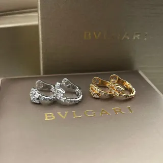Bvlgari Serpenti Silver Gold Segmented Articulated Hoops Pavé-Set Rectangular-Cut Stones Earrings