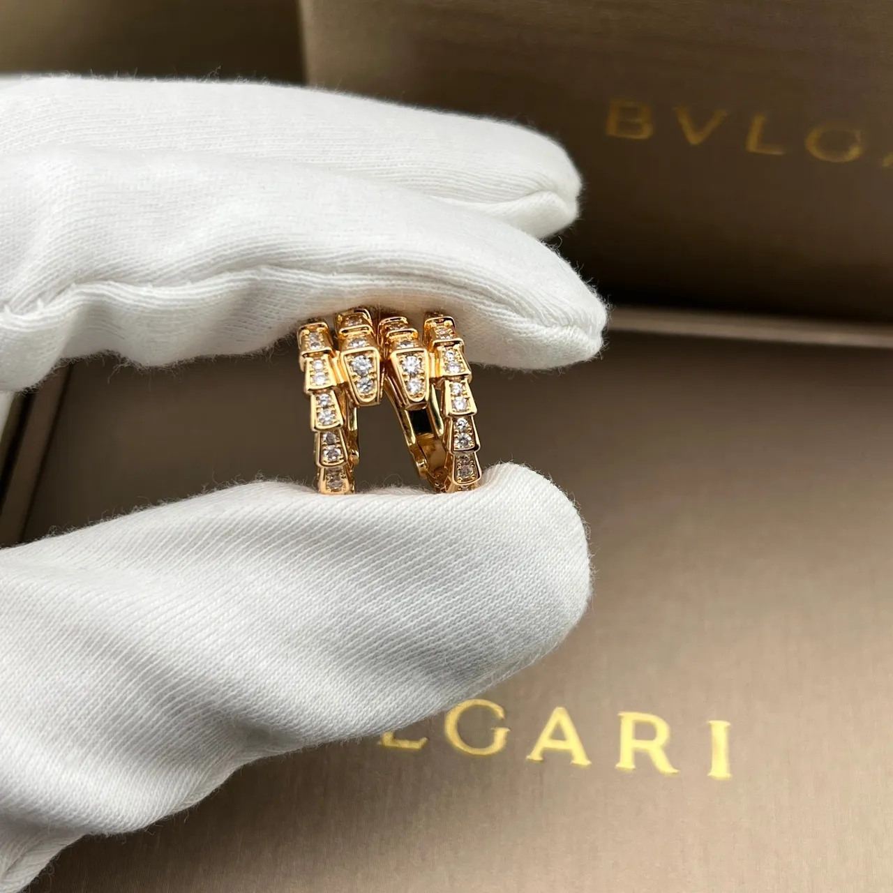 Bvlgari Serpenti Silver Gold Segmented Articulated Hoops Pavé-Set Rectangular-Cut Stones Earrings 3