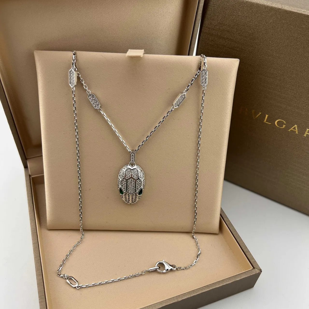 Bvlgari Serpenti Snake-Head Pavé Crystal Pendant Necklaces 4