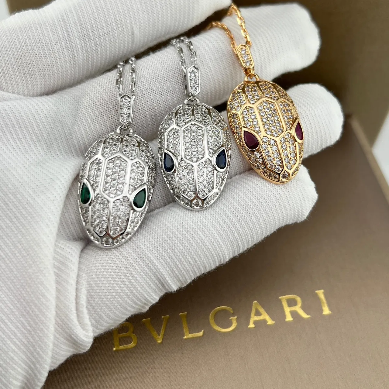 Bvlgari Serpenti Snake-Head Pavé Crystal Pendant Necklaces 7