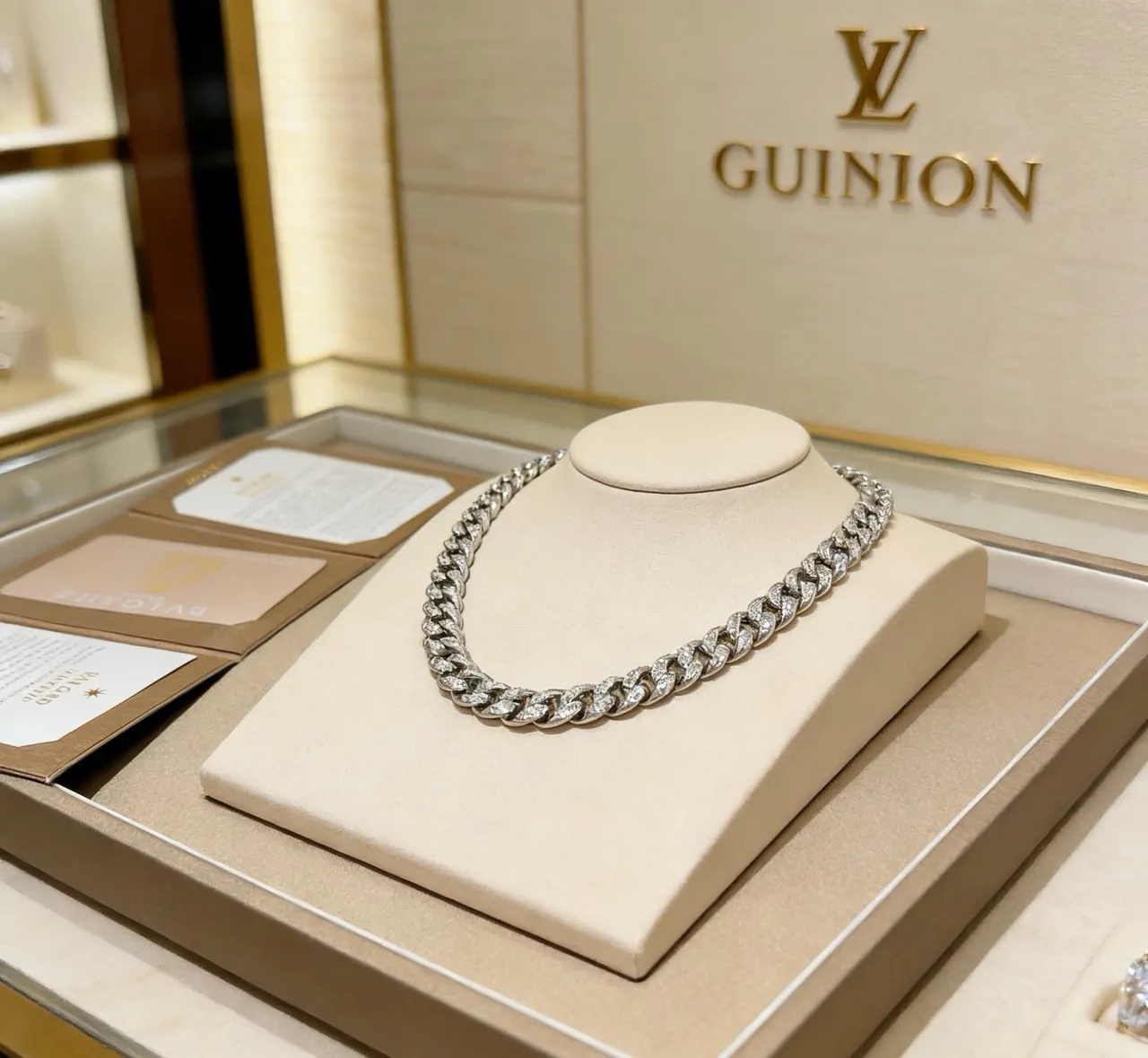 Bvlgari Argent Or Pavé-Diamant Chaîne Curb Chaîne Fermoir Clé Grecque Géométrique Collier 5