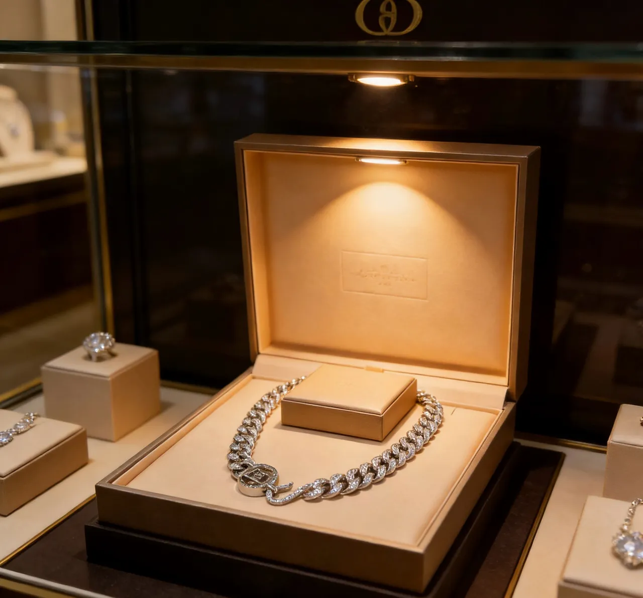 Bvlgari Argent Or Pavé-Diamant Chaîne Curb Chaîne Fermoir Clé Grecque Géométrique Collier 7
