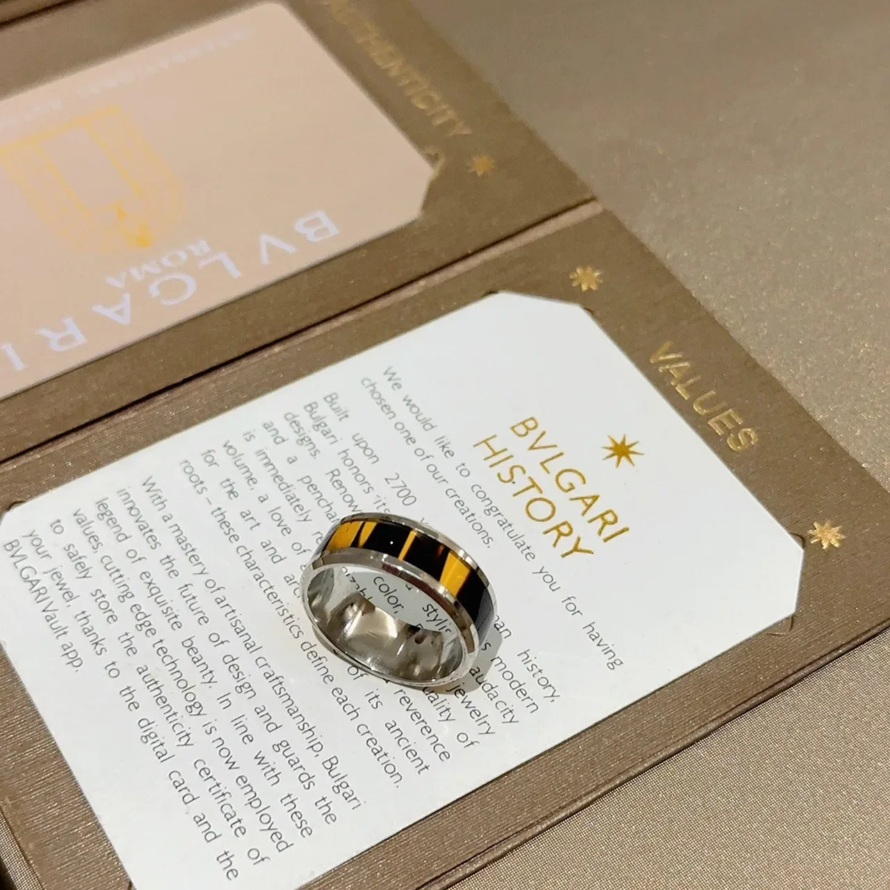 Bvlgari Silver Gold Wide Band Two-Tone Metal Ring 2