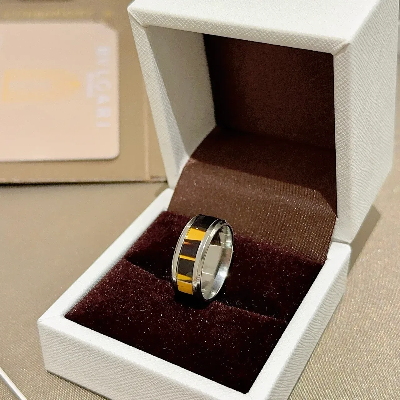 Bvlgari Silver Gold Wide Band Two-Tone Metal Ring 4