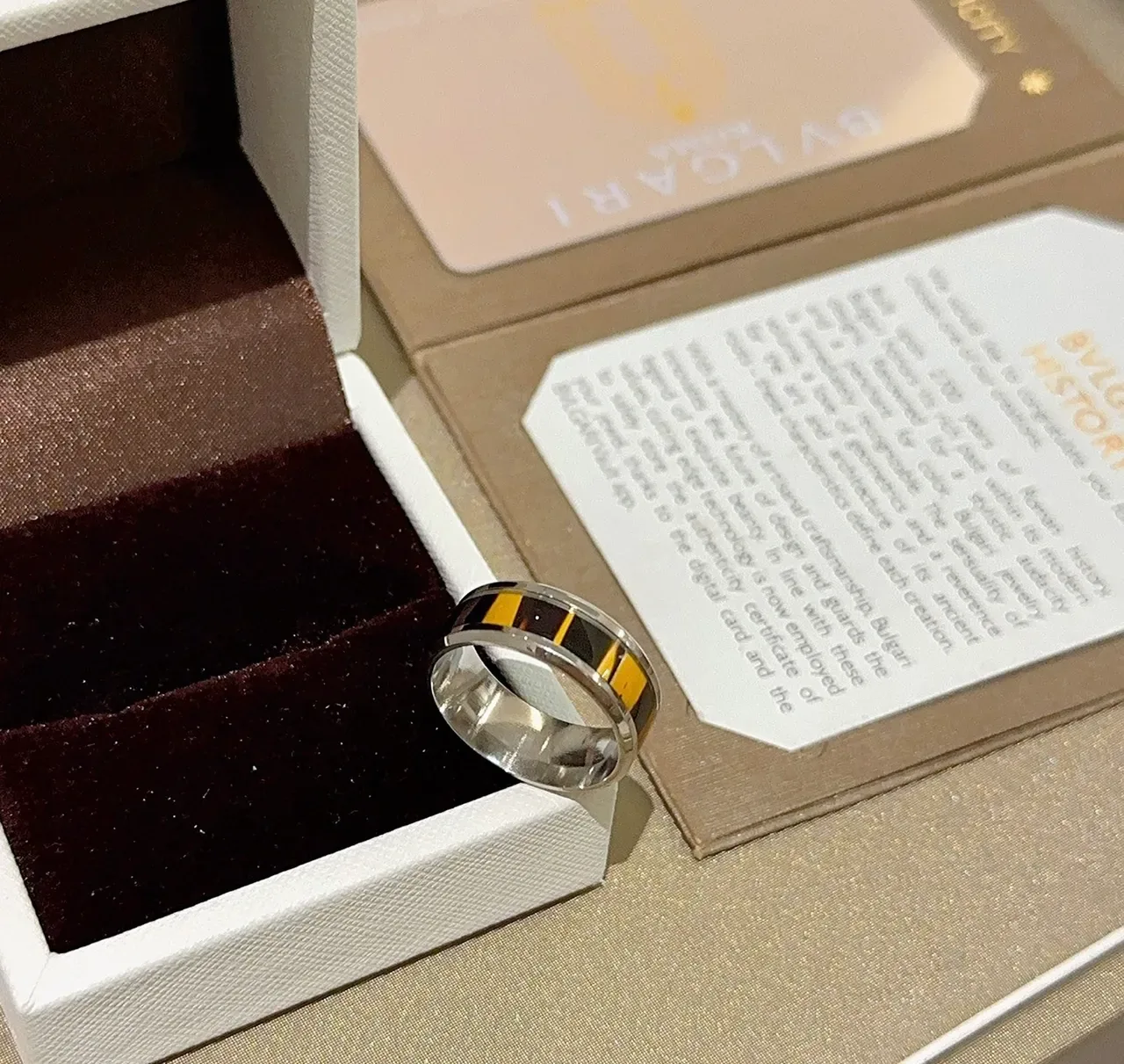 Bvlgari Silver Gold Wide Band Two-Tone Metal Ring 7