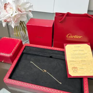 Cartier Gold Red Thin Chain Central Circular Clasp Motif Bracelet
