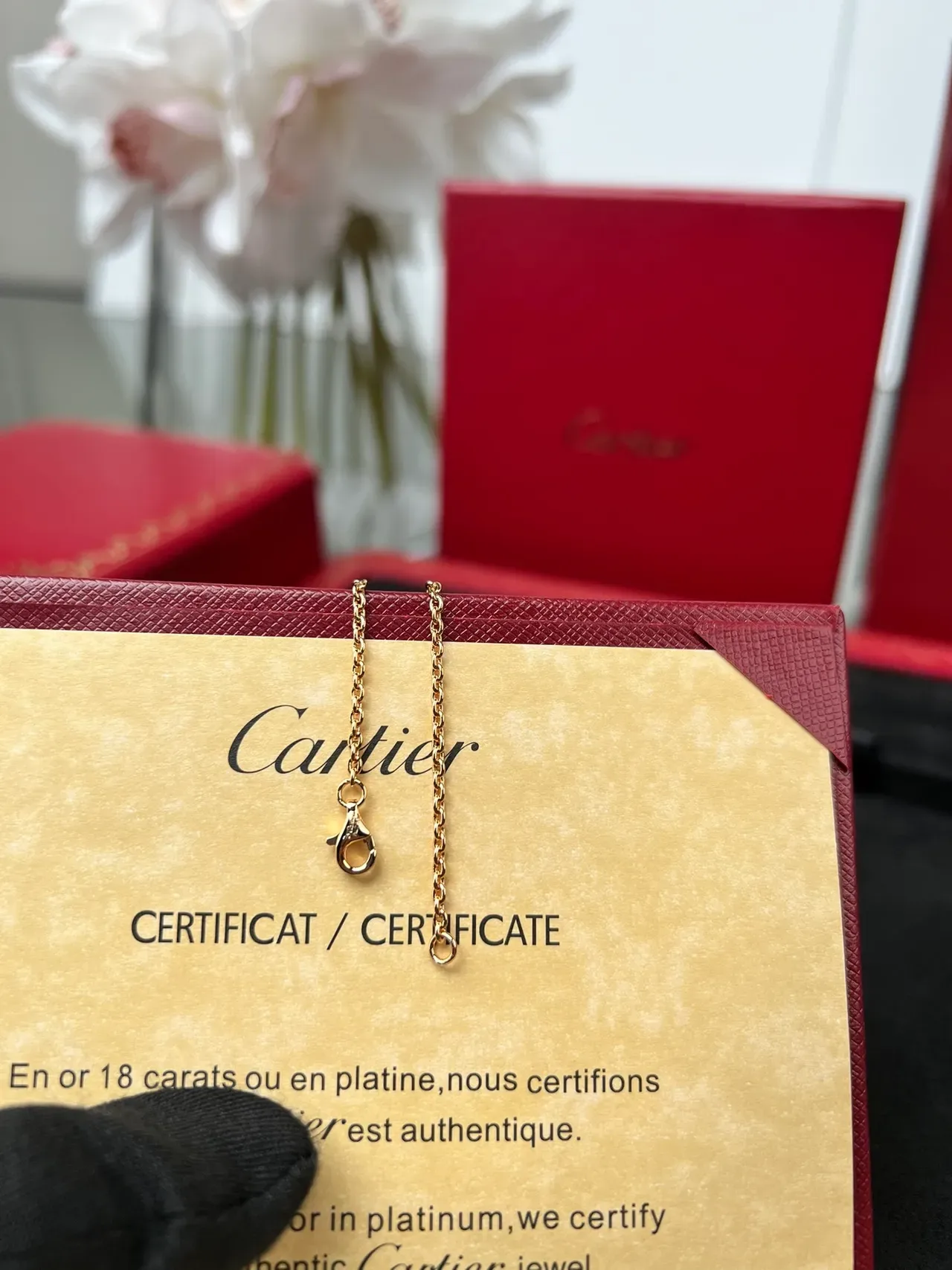 Pulsera Cartier Cadena Dorada Roja Delgada Motivo Circular Central 3